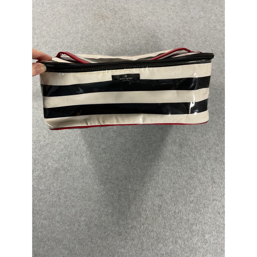 Kate Spade New York Striped Cosmetic Case Black White Red Travel Makeup Bag